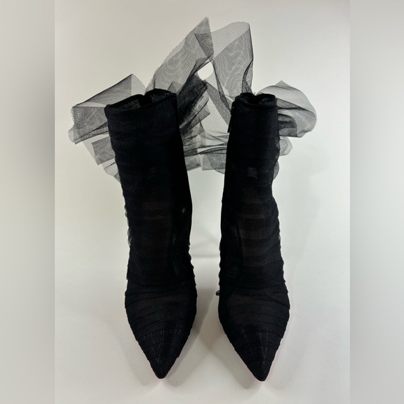 Christian Louboutin Libellibooty 100 Black Mesh Tulle Ankle Boot Pumps - Picture 3 of 12